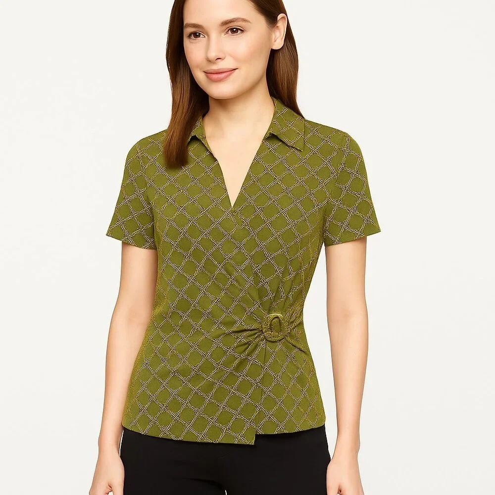 Michael Michael Kors Chain Print Wrap Top Smoky Olive Size S